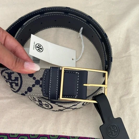 Tory burch T monogram 1.5 mavy blue Belt size small - Picture 2 of 7